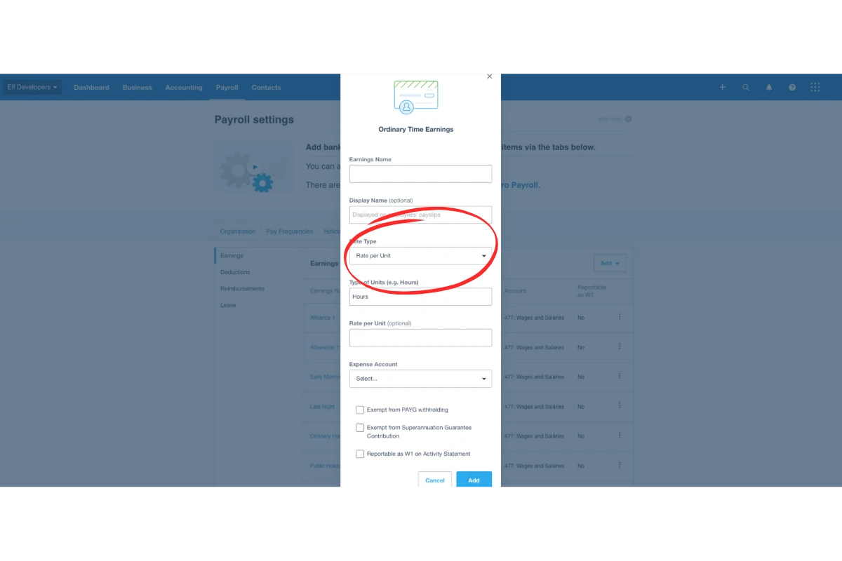Screenshot displaying a fixed-rate pay item setup in Xero