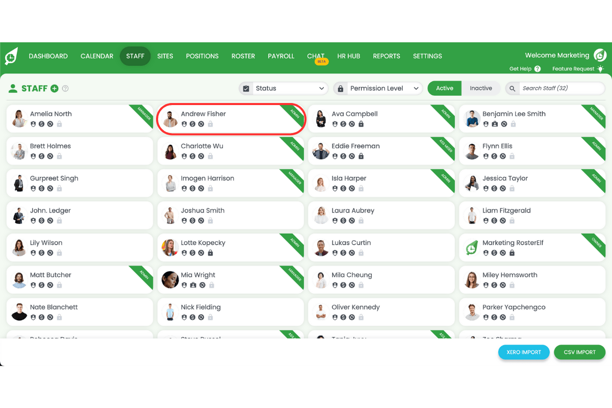 Staff member selection