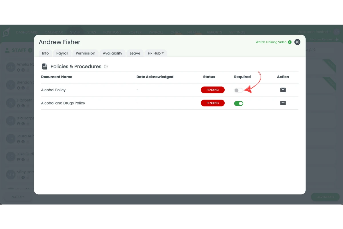 Toggle to disable policy