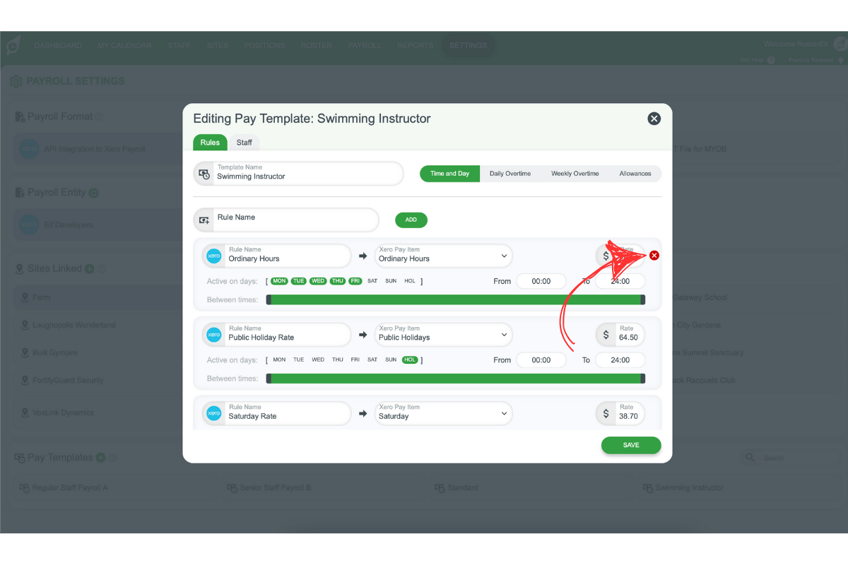 Screenshot showing a delete icon for removing unnecessary rates