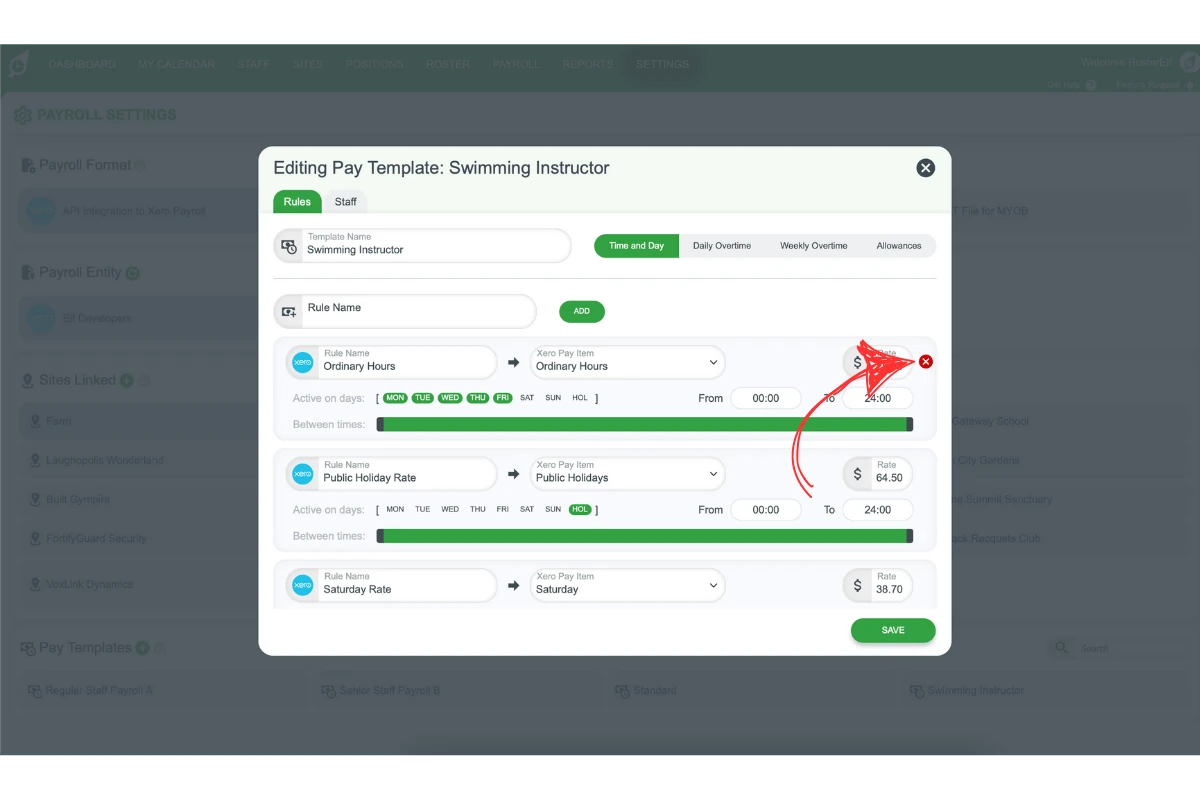 Screenshot showing a delete icon for removing unnecessary rates