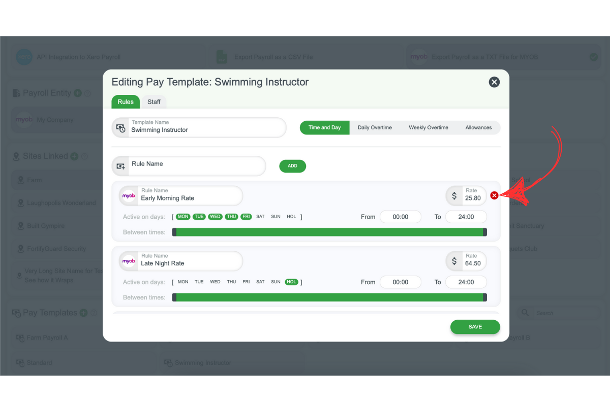 Removing rules in RosterElf pay template