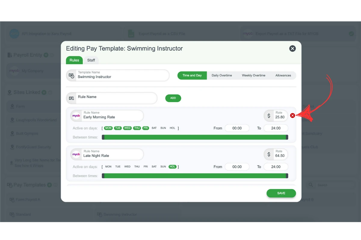 Removing rules in RosterElf pay template