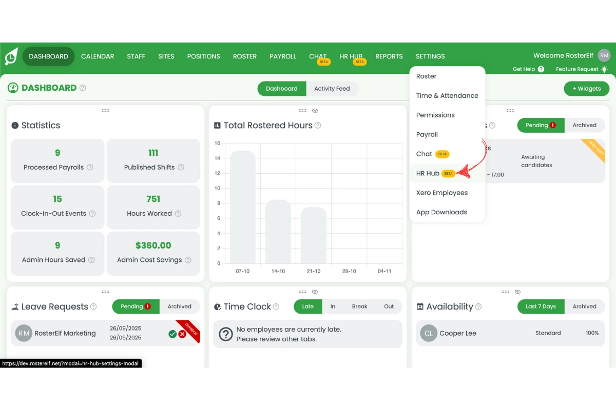 HR Hub settings