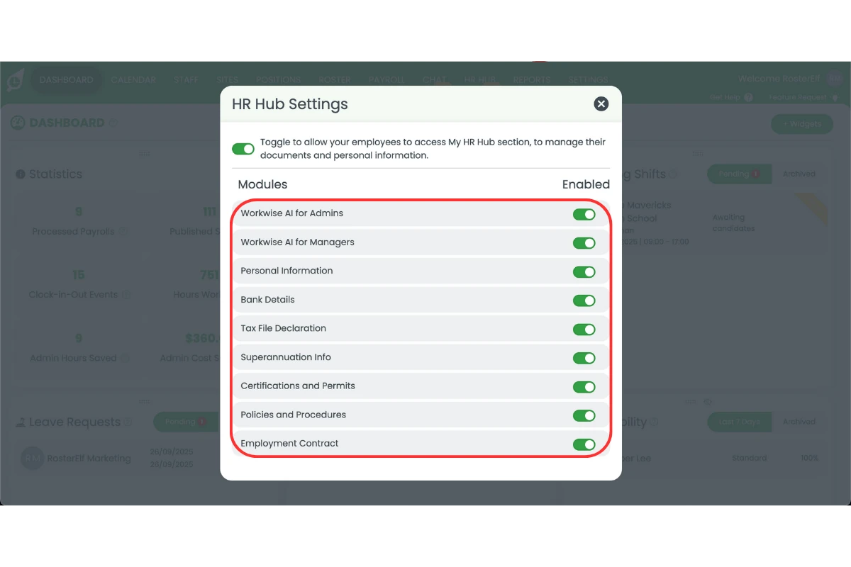 Onboarding sections toggle