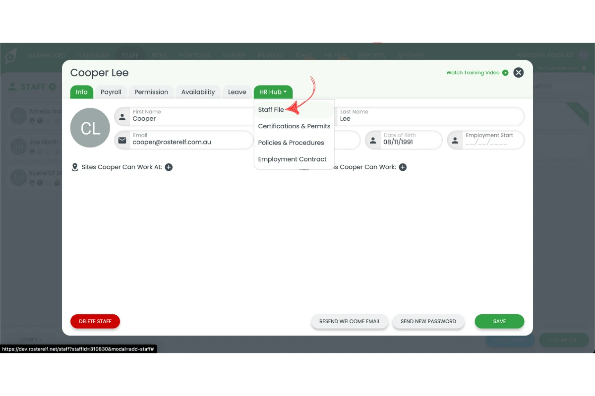 Staff file with onboarding documents