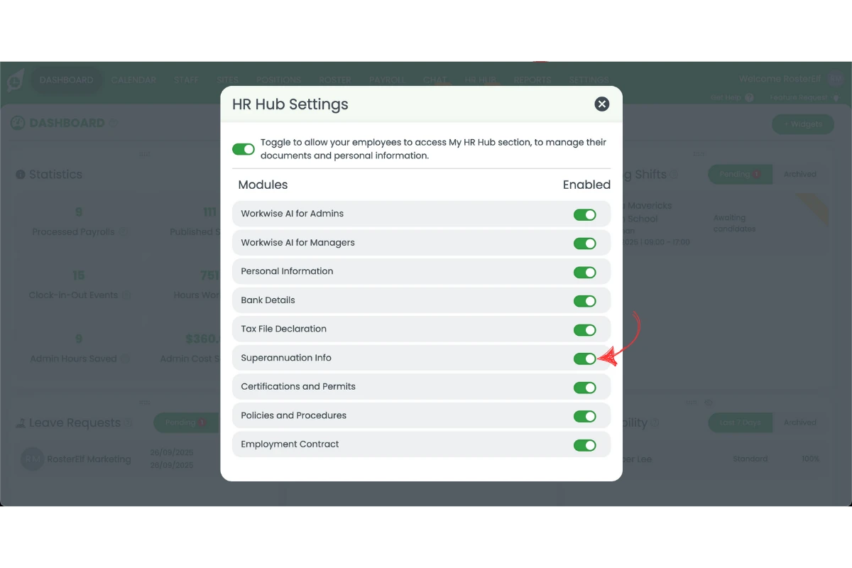 Toggle superannuation field