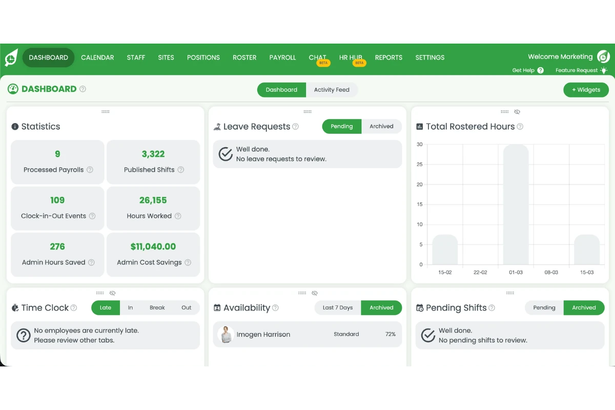 RosterElf dashboard home screen