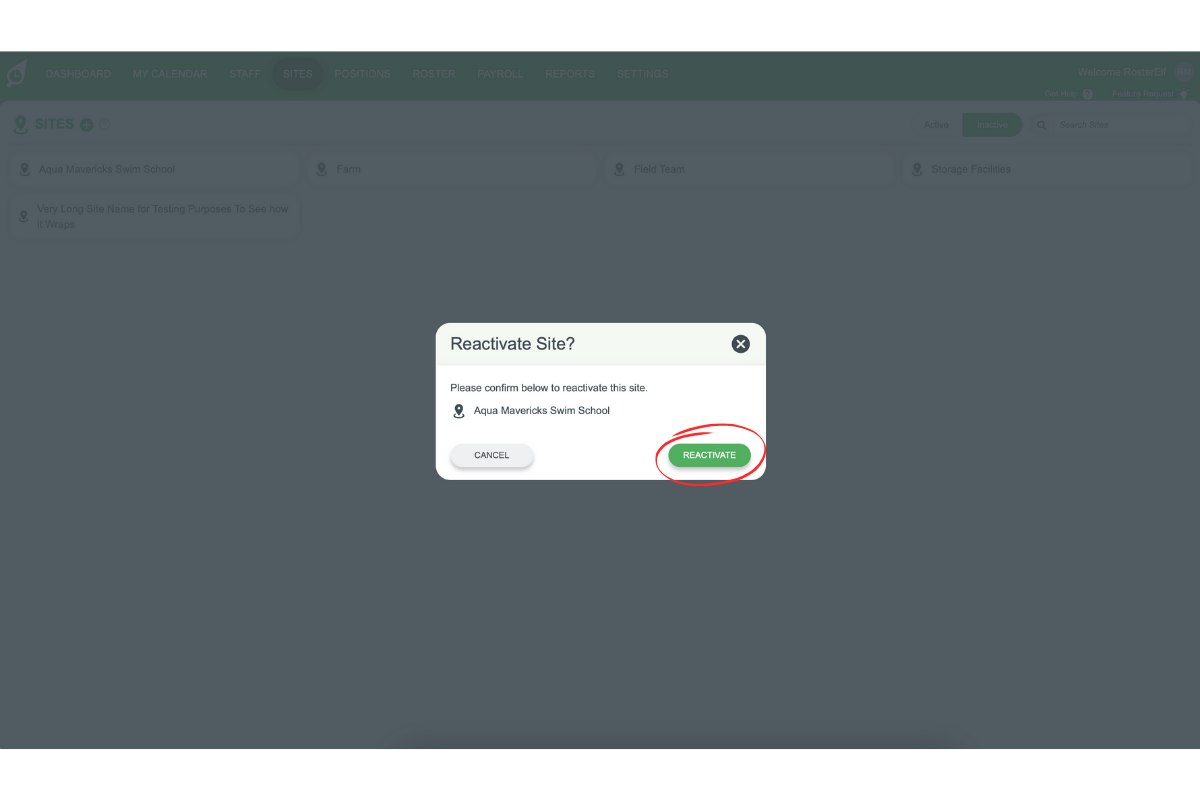 Confirmation window with a Reactivate button