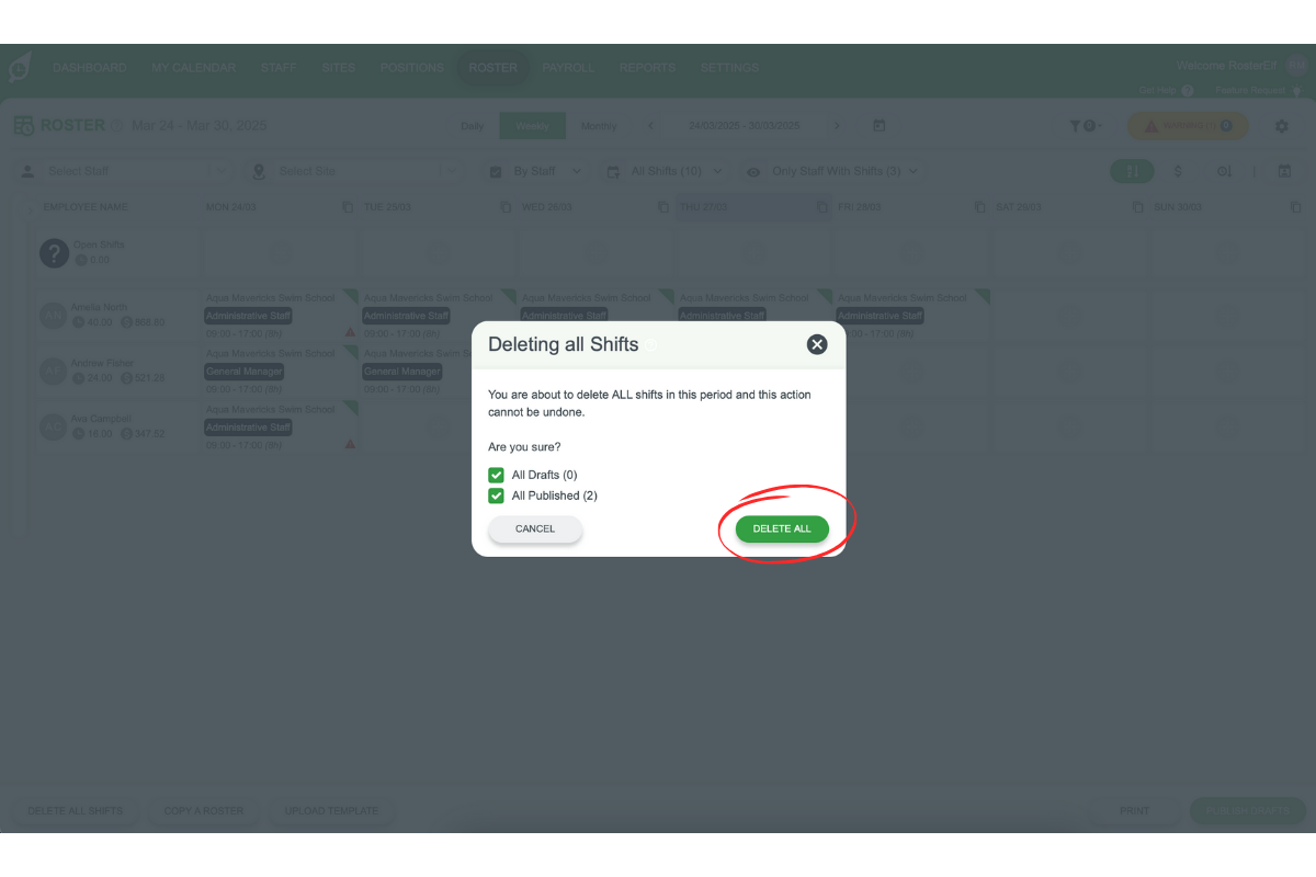 RosterElf - Confirm shift deletion modal