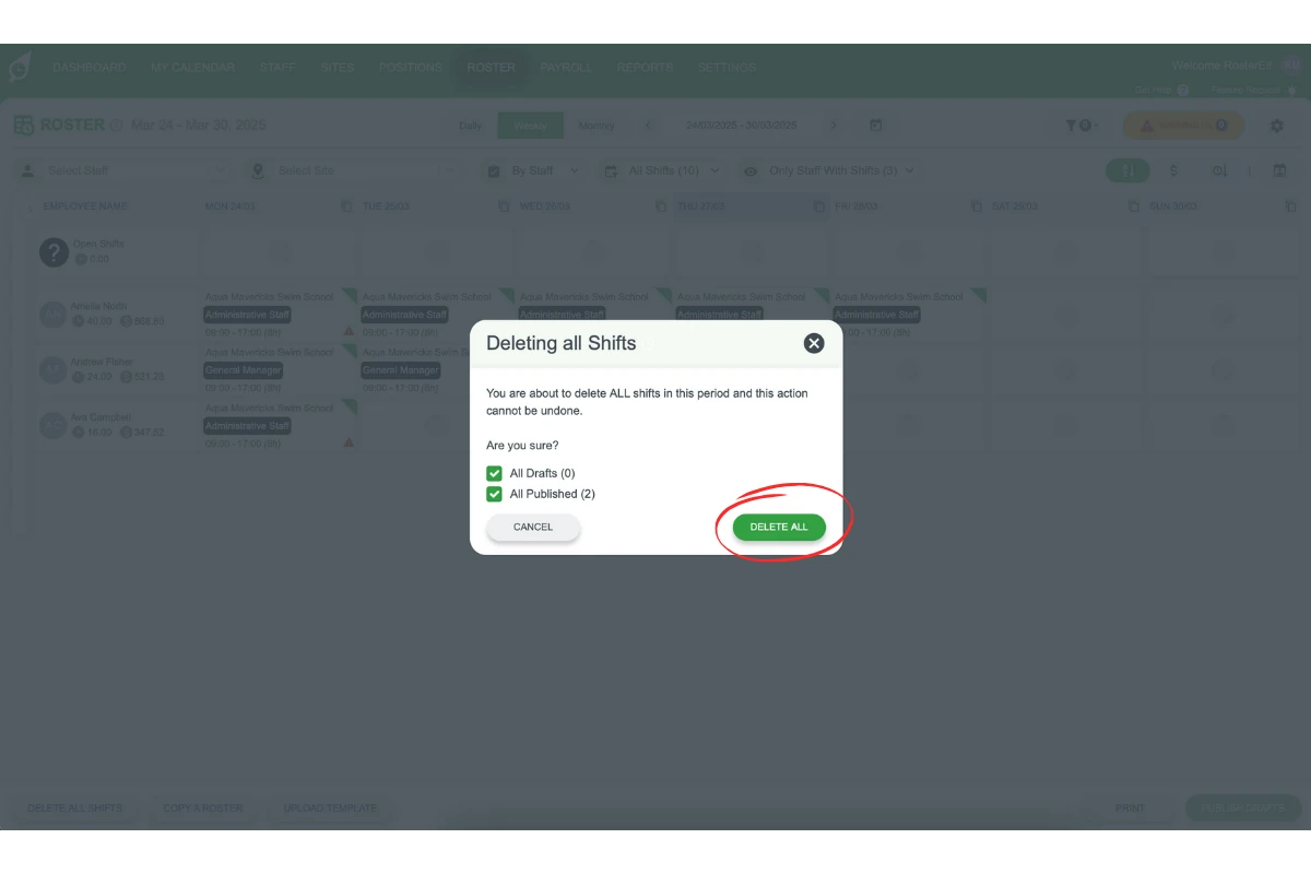RosterElf - Confirm shift deletion modal