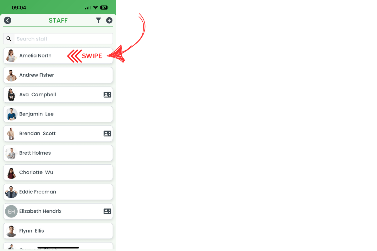 Screenshot showing swipe to delete gesture