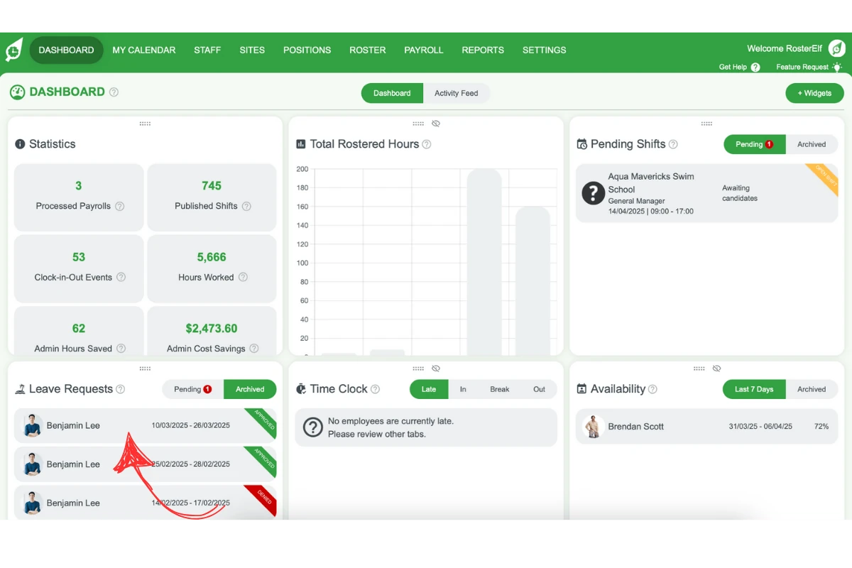 Archived leave entry selected for deletion