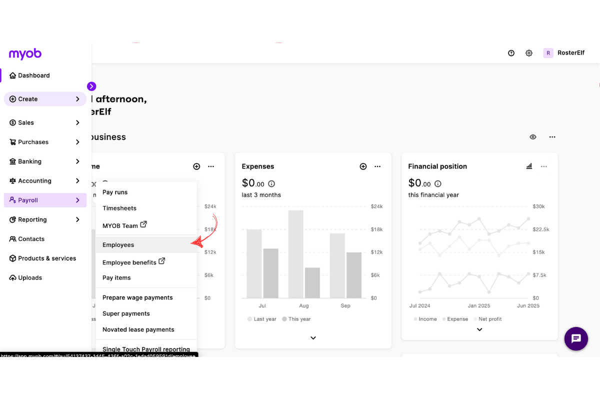 Selecting Employees in MYOB My Business Payroll section