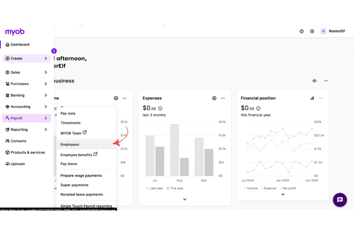 Selecting Employees in MYOB My Business Payroll section