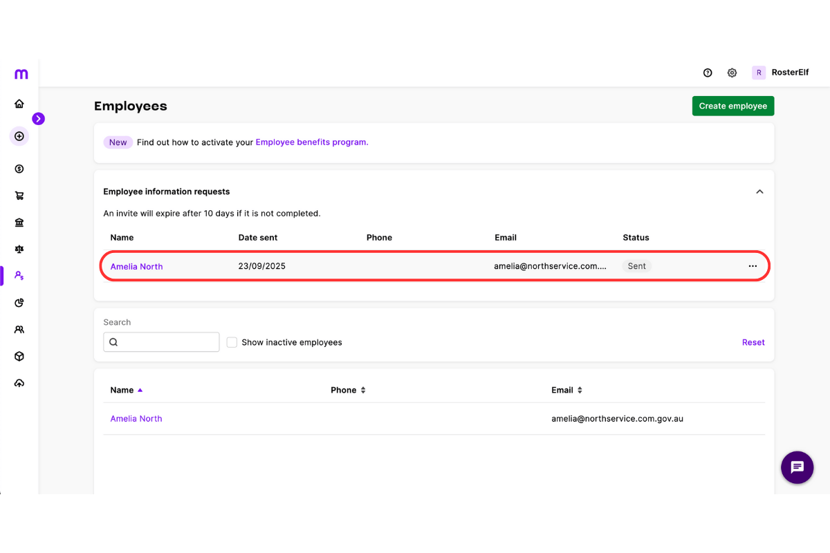 Selecting an employee from the employee list in MYOB