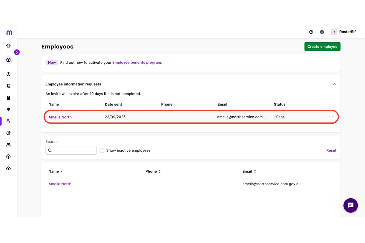 Selecting an employee from the employee list in MYOB