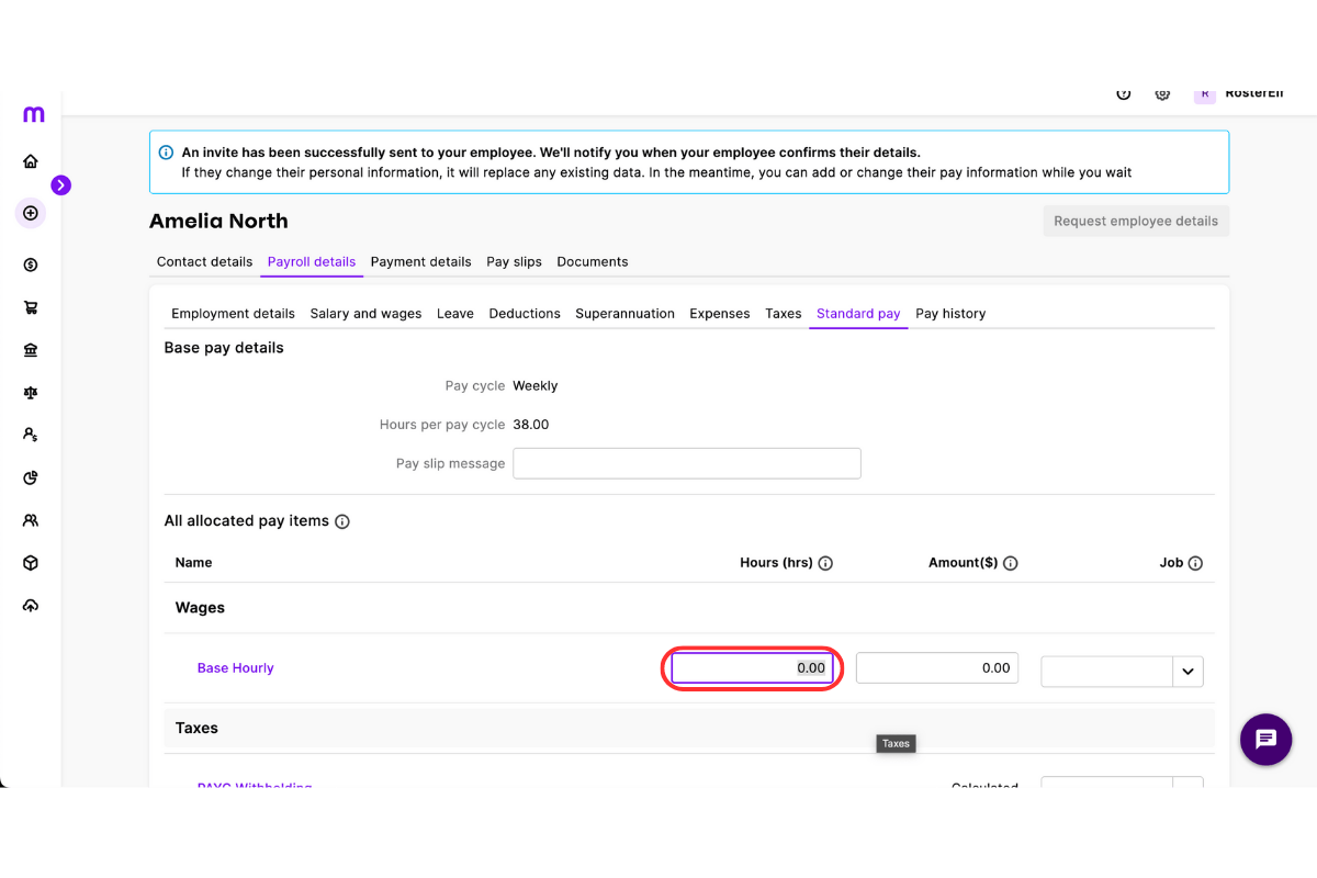 Entering 0 in Base hourly field in MYOB My Business