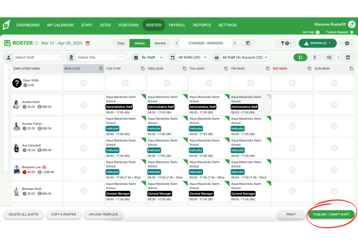 Publish all drafts option in RosterElf