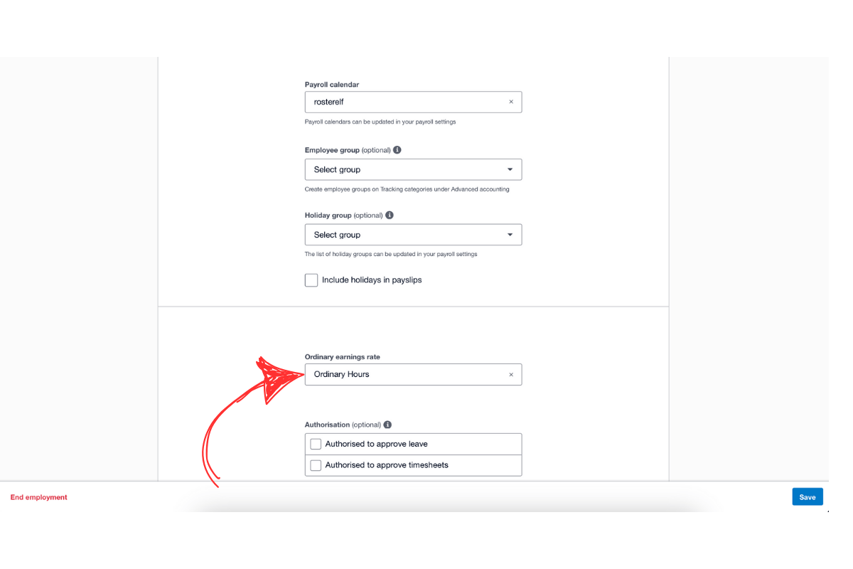 Screenshot displaying the Ordinary Hours Rate dropdown in Xero.