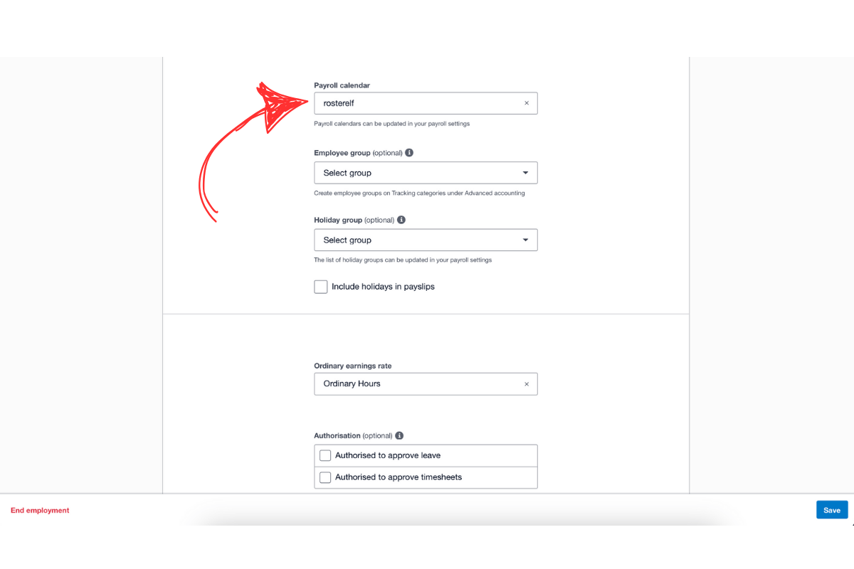 Screenshot illustrating different pay calendar options in Xero