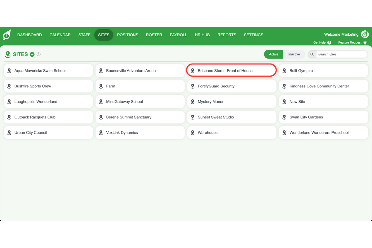 Staff management interface in RosterElf