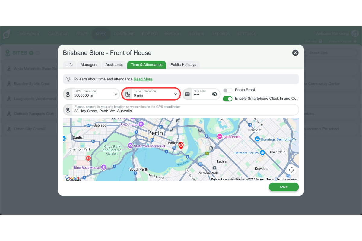 Staff management interface in RosterElf
