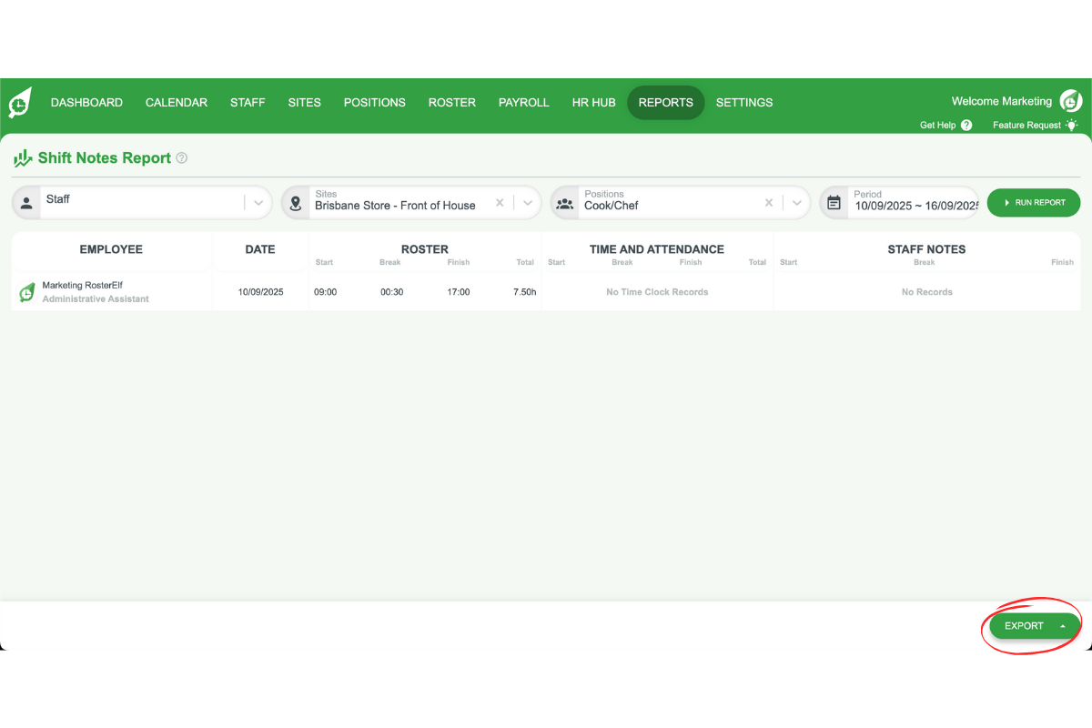 Staff management interface in RosterElf