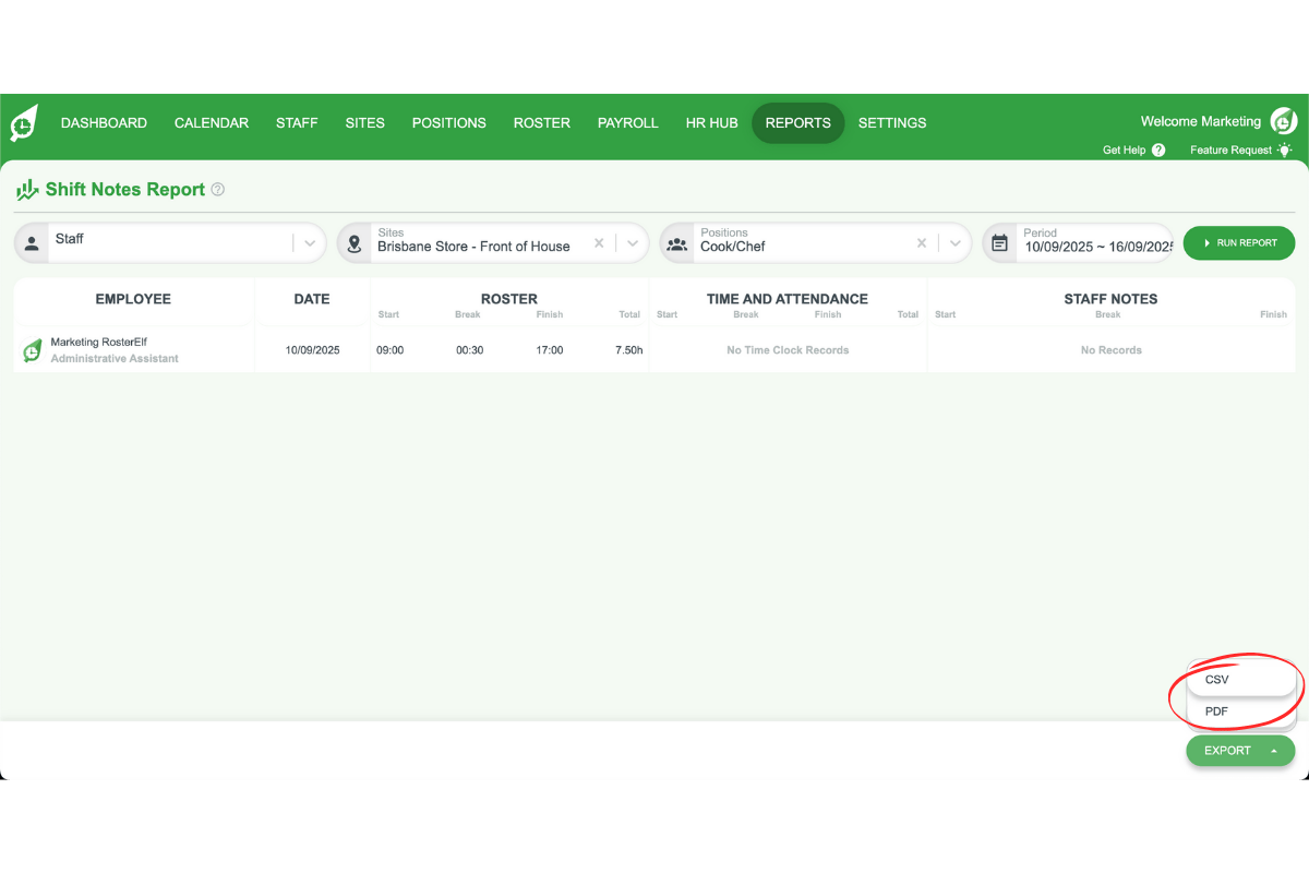 Staff management interface in RosterElf