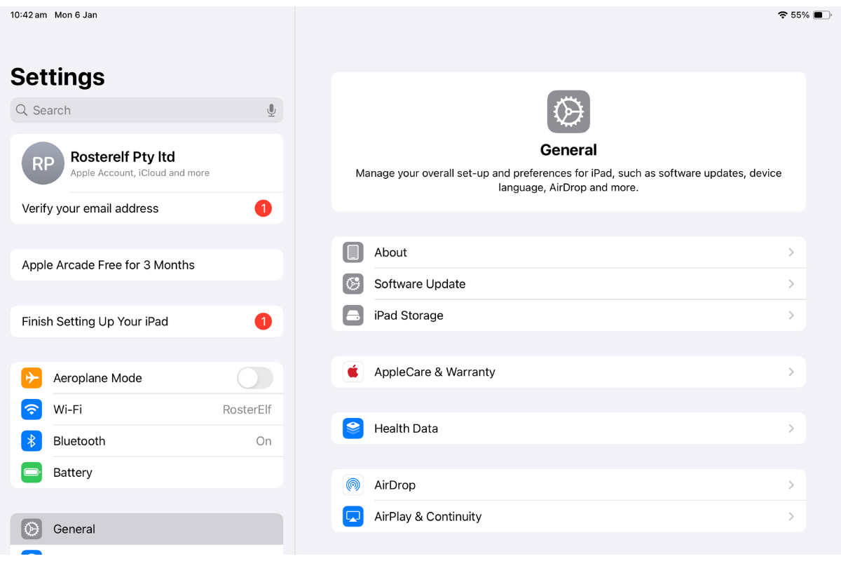 Screenshot showing how to locate and open the Settings app on a tablet's home screen