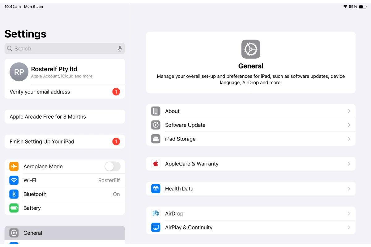 Screenshot showing how to locate and open the Settings app on a tablet's home screen