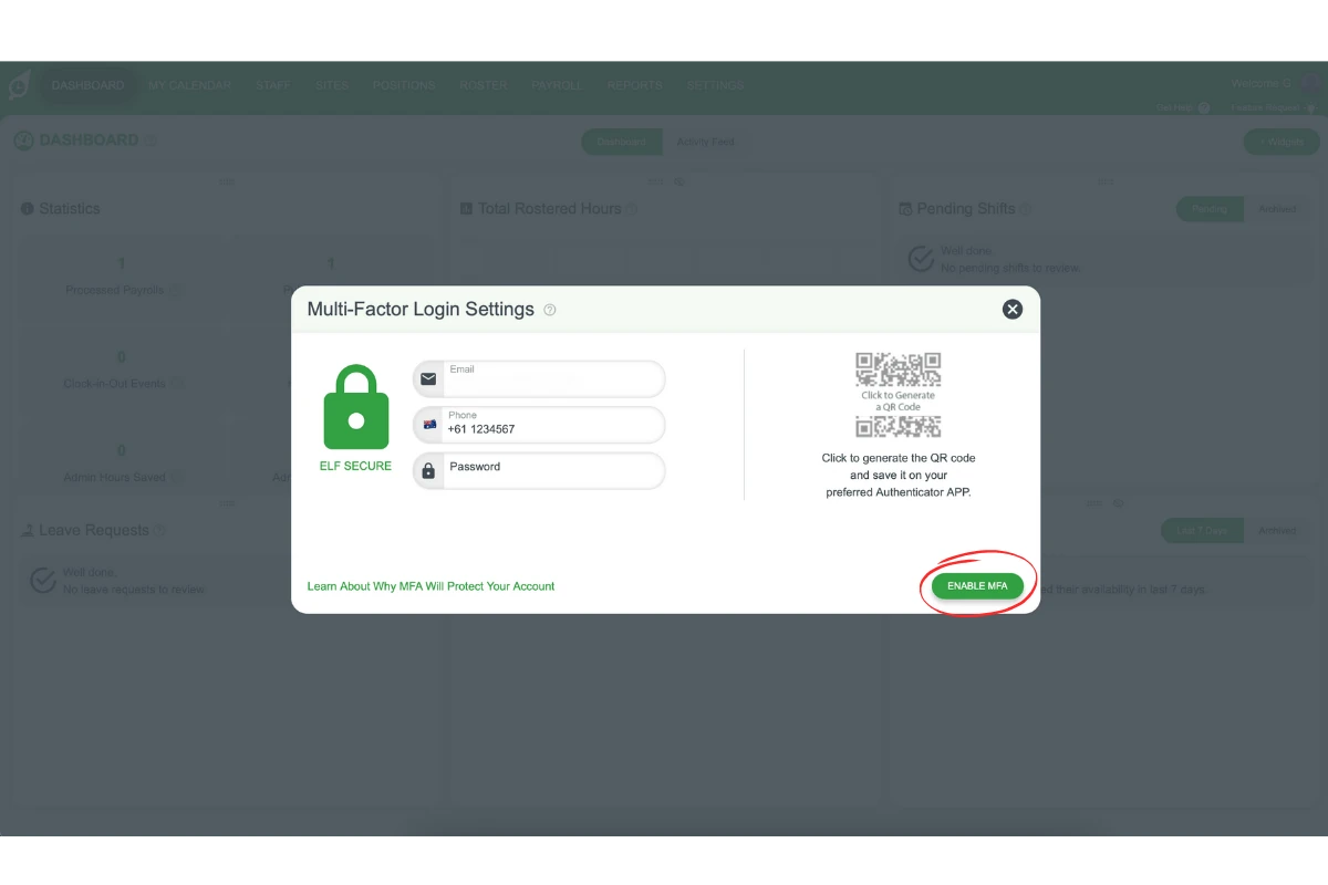 Enabling MFA confirmation screen
