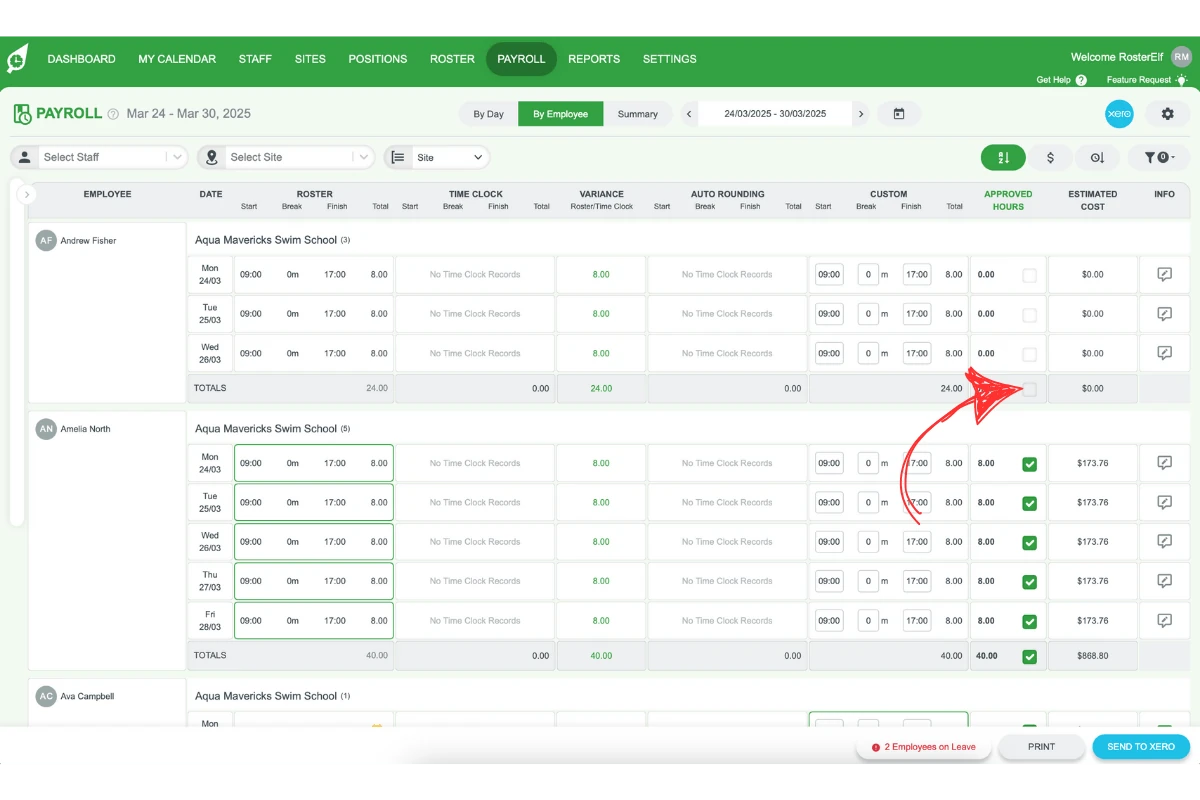 Screenshot showing the bottom checkbox to exclude all staff