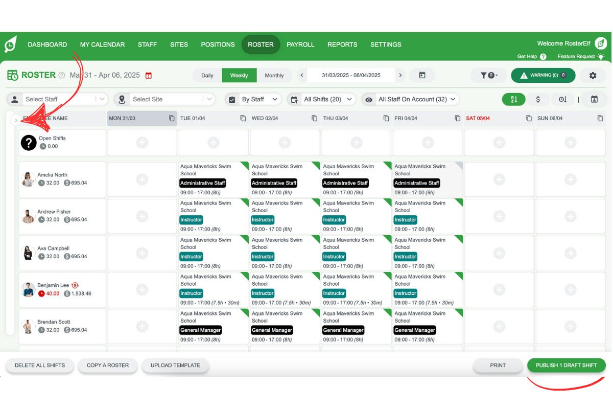 Screenshot of RosterElf's Revenue Forecast feature