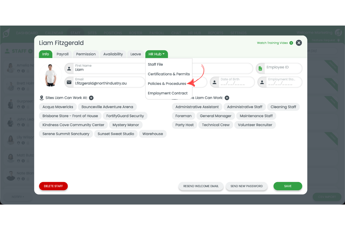 Find policy acknowledgement date | RosterElf HR Hub | RosterElf