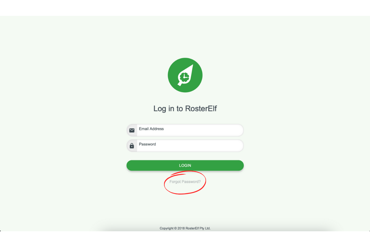 RosterElf login page with Forgot password link highlighted
