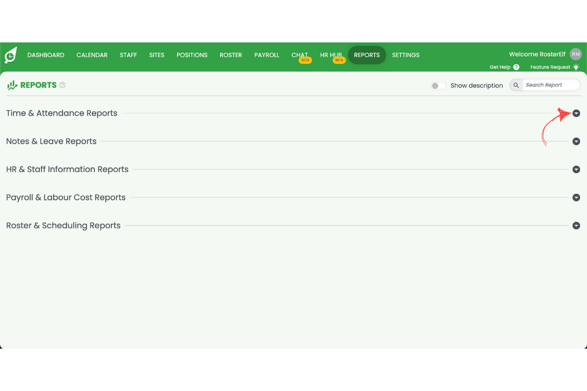 Staff management interface in RosterElf