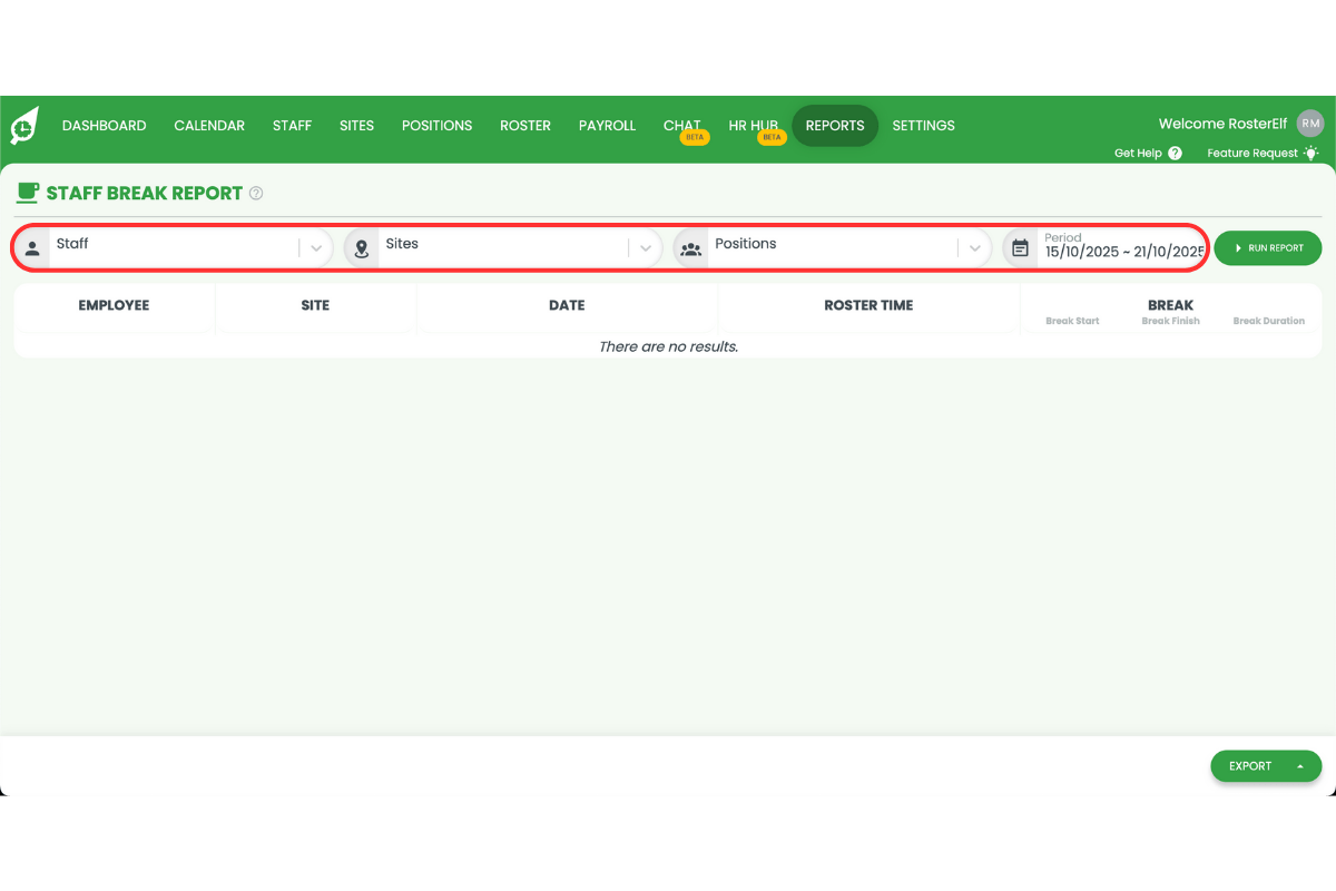 Selecting a staff member in RosterElf