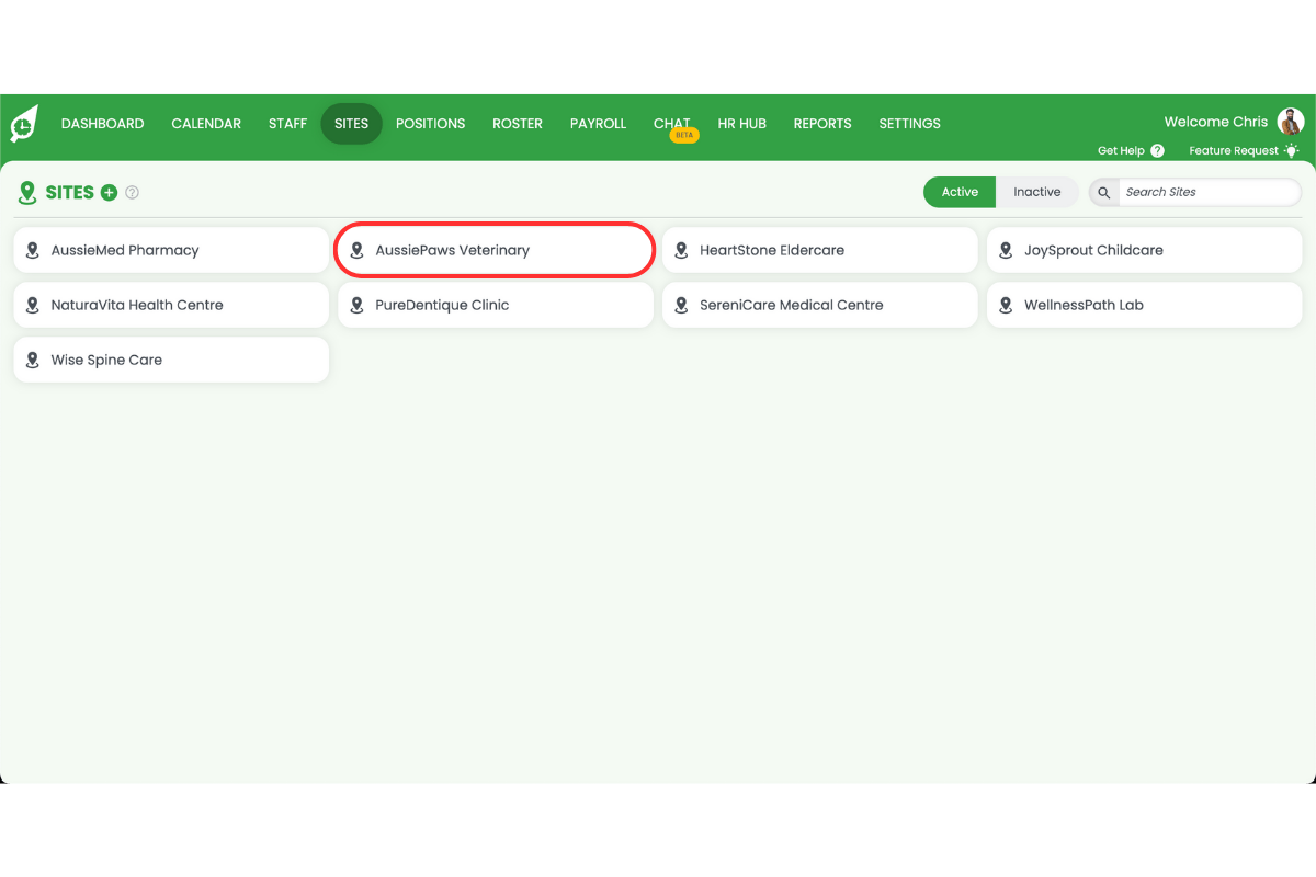 Screenshot showing the your site in RosterElf
