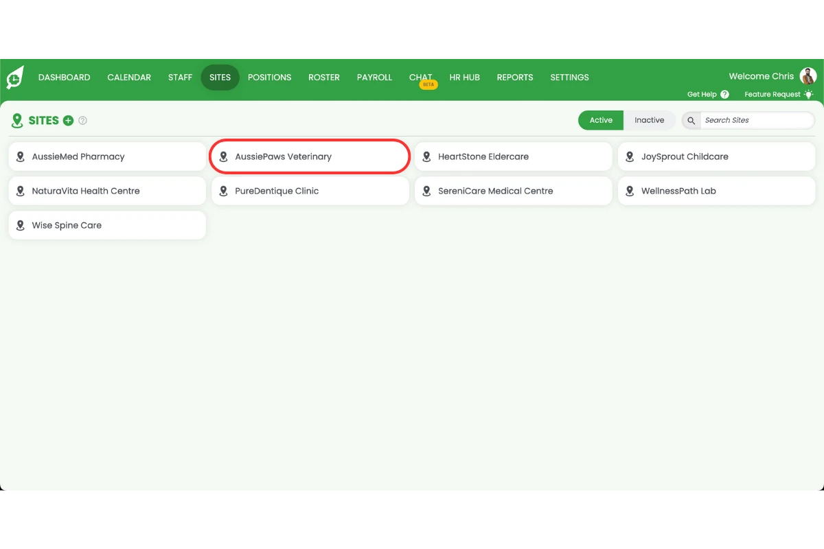 Screenshot showing the your site in RosterElf