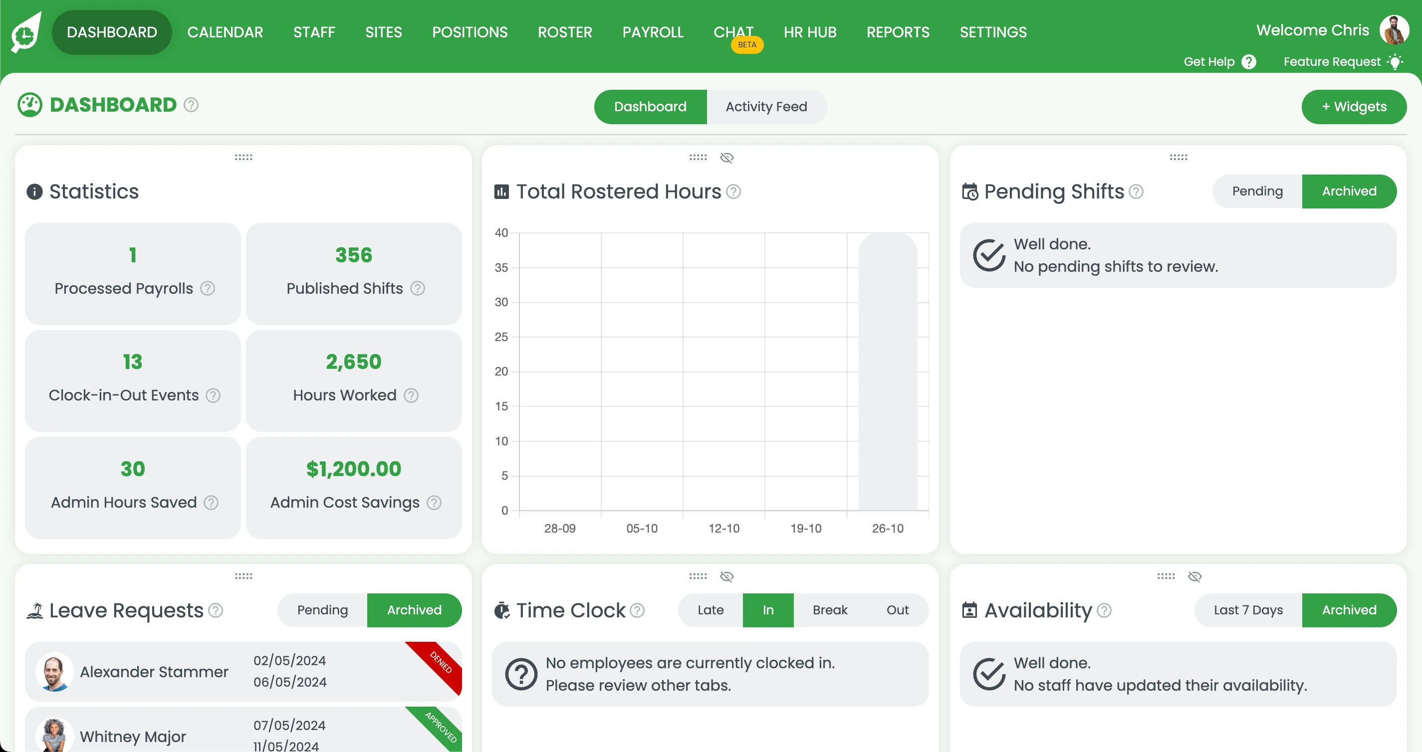 RosterElf dashboard opened to prepare for festive trading