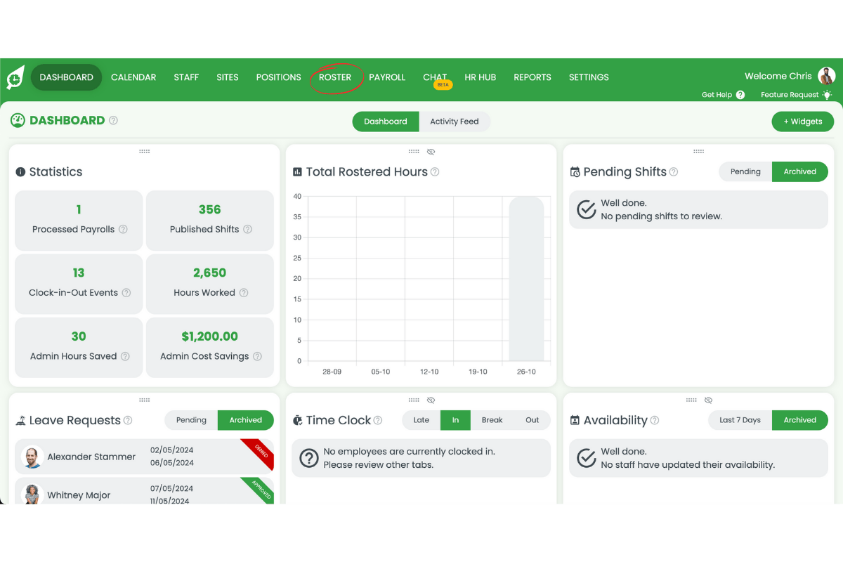 Screenshot from RosterElf showing the interface step