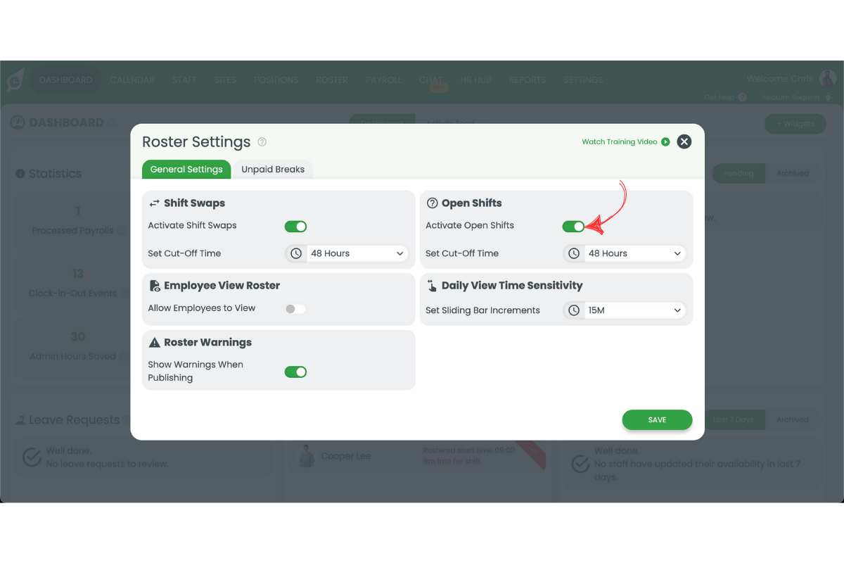 Screenshot from RosterElf showing the interface step