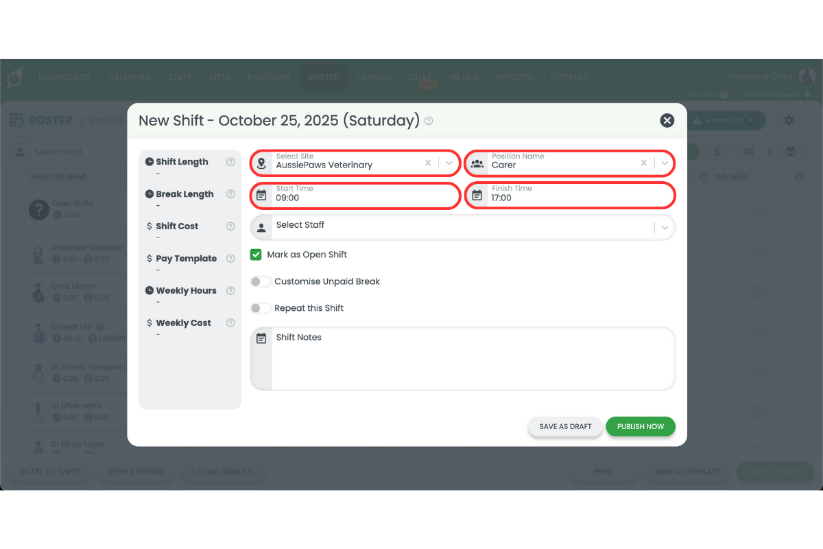 Screenshot from RosterElf showing the interface step
