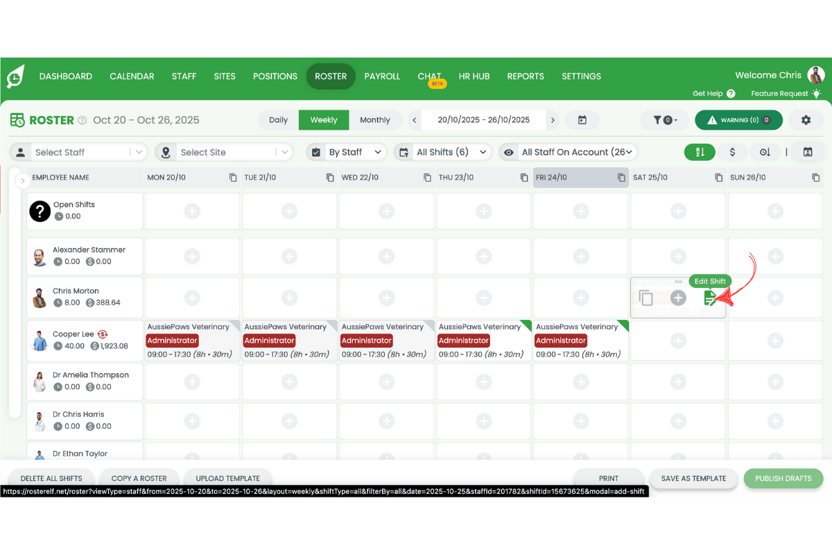 Screenshot from RosterElf showing the interface step