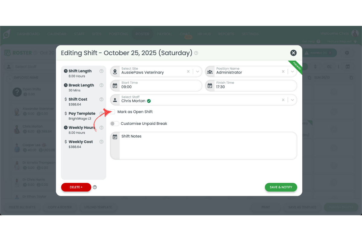 Screenshot from RosterElf showing the interface step