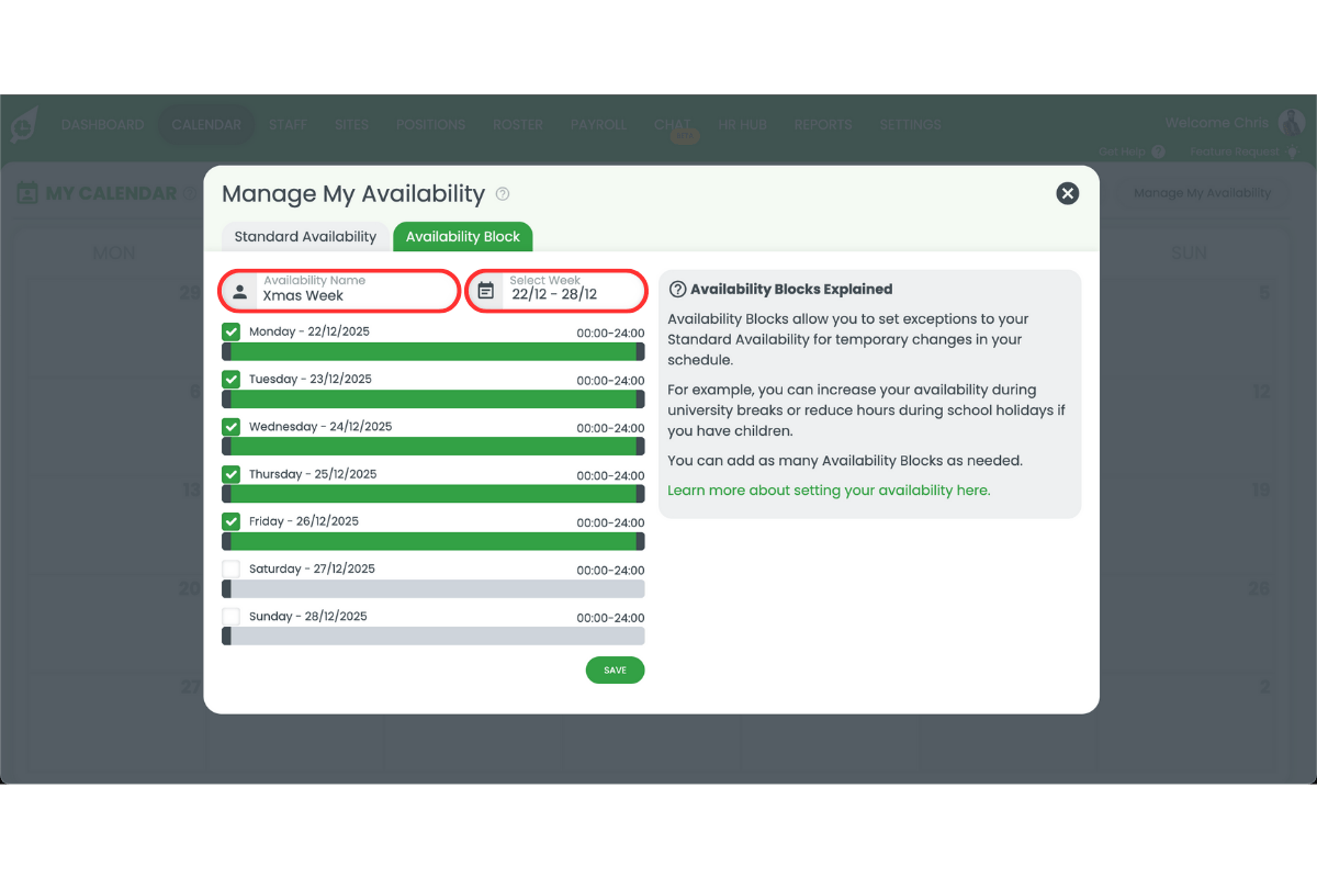 Screenshot from RosterElf showing the interface step