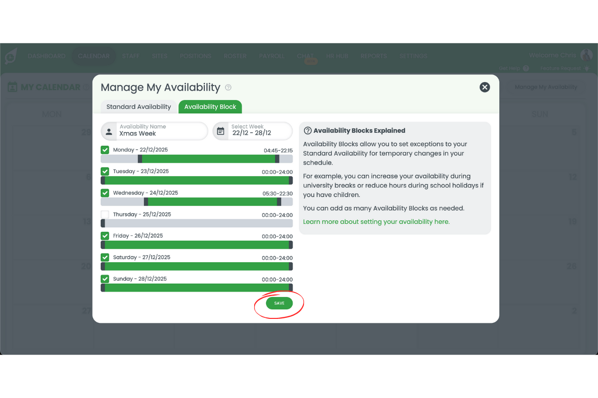 Saving changes in RosterElf