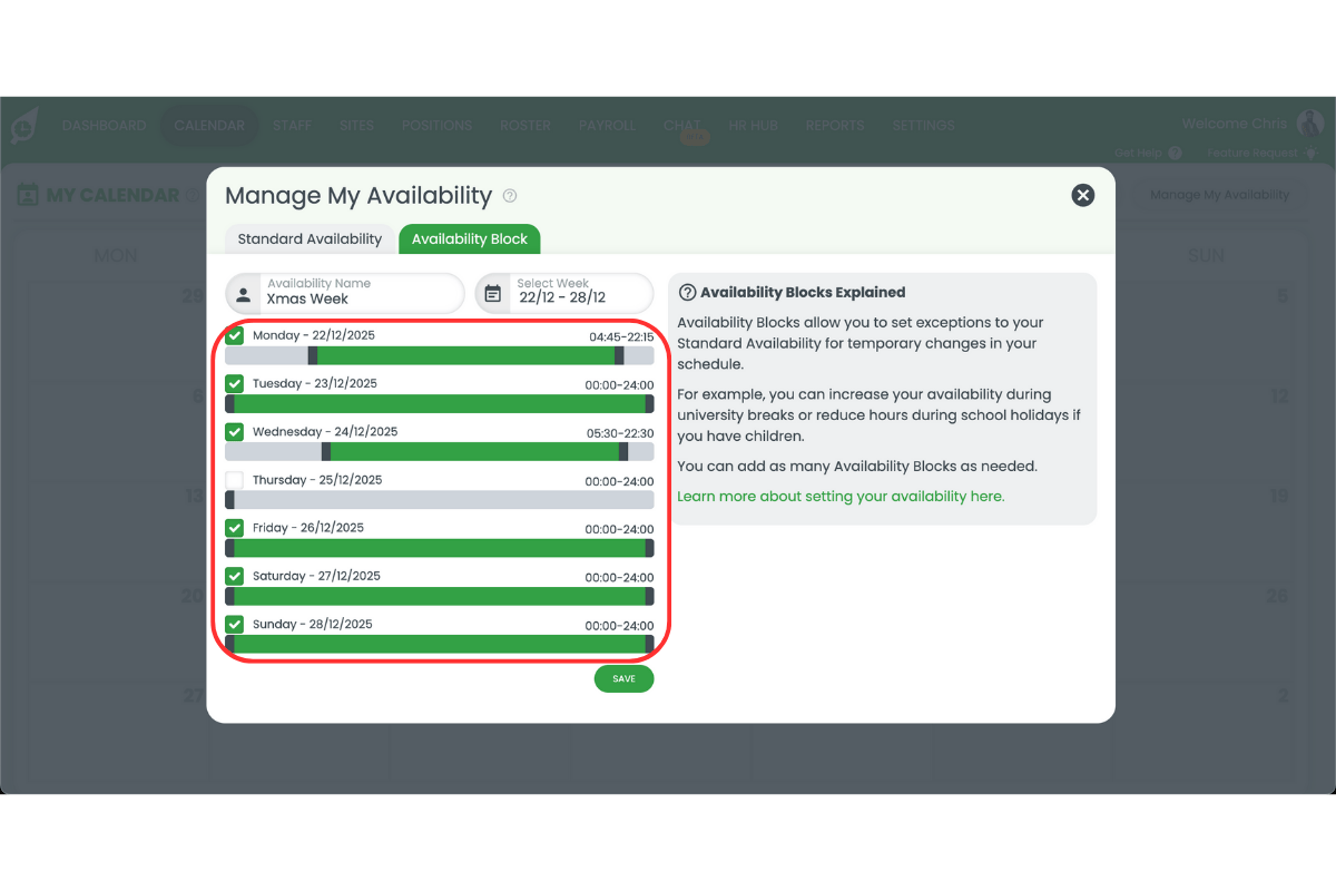 Screenshot from RosterElf showing the interface step