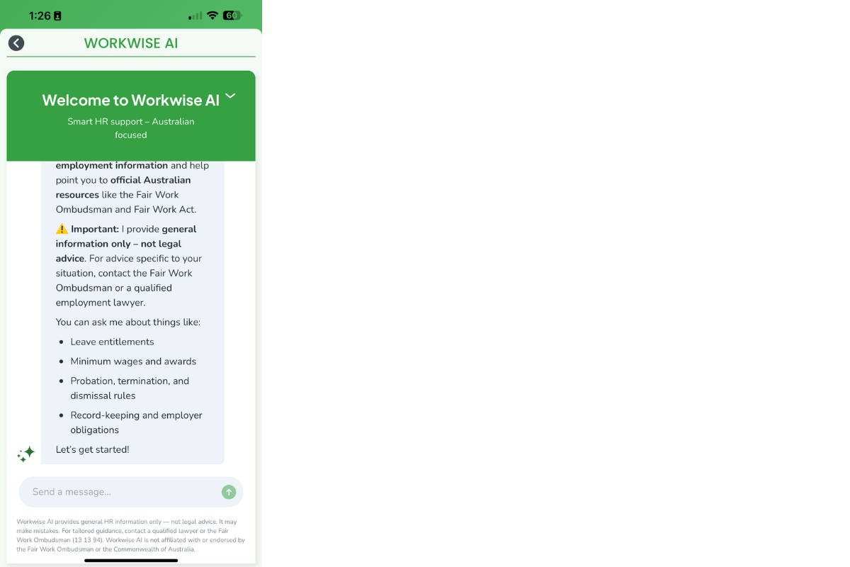 Terms and conditions screen